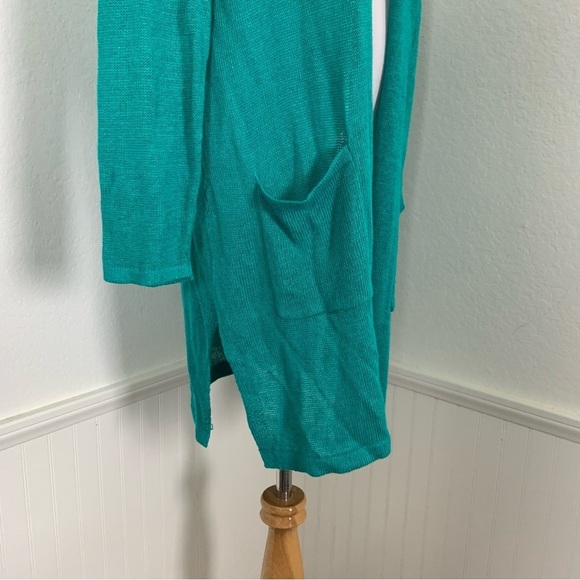 J Jill Linen Blend Open Front Longline Cardigan Duster Turquoise Teal Petite L - Picture 13 of 17